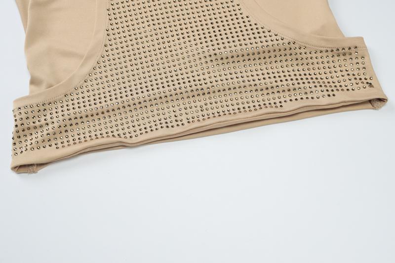 Crystal Embellished Halter Tank Top Women's Sexy Neck Tie Back Slim Bodycon Solid Top for Summer Holiday Vacation Outfit Night Party Dating Short Tops