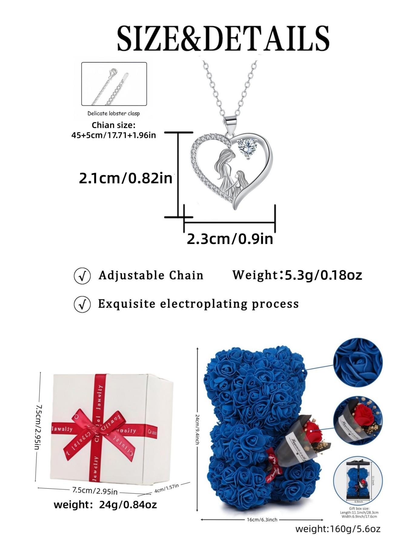 Pink Heart Shadow Exquisite heart-shaped fashion luxury gem necklace for mother and daughter.Paired with a preserved rose & teddy bear gift box.Perfect mysterious gift for festivals, birthdays, Valentine's Day, Mother's Day and Christmas.