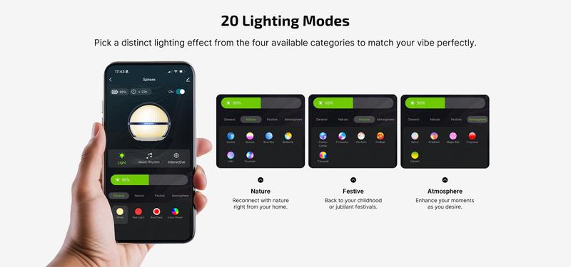 OLIGHT Sphere Smart Night Light, 75 lumens Stepless Dimming Table Lamp with Remotely APP Control, Magnetic Rechargeable RGB Ambient Light for Sleeping, Reading, and Relaxation