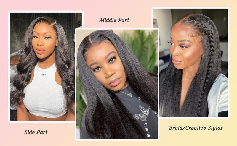 Bling Hair 200% High Density Kinky Straight 360 Lace Front Wigs Human Hair Glueless Brazilian Yaki Straight 13x6 HD Lace Frontal Wig Preplucked Remy Hair Half Wigs With Drawstring 3 in 1 Fast install Wig #TikTokShopHolidayHaul