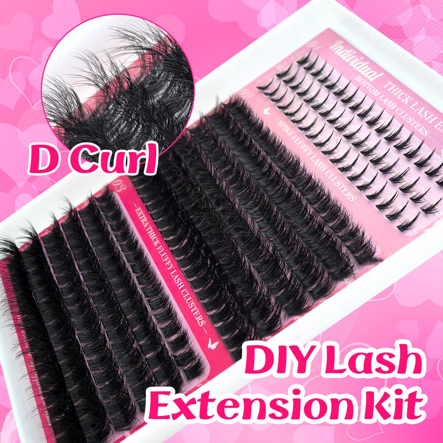 DIY Lash Clusters, DIY False Eyelashes, Waterproof Long-Lasting Fluffy and Weightless, Eyelash Extensions with Ultra-Thin Band Bond & Seal & Remover, Makeup Beginner Friendly, Self Grafting Curling Fake Eyelashes for Women