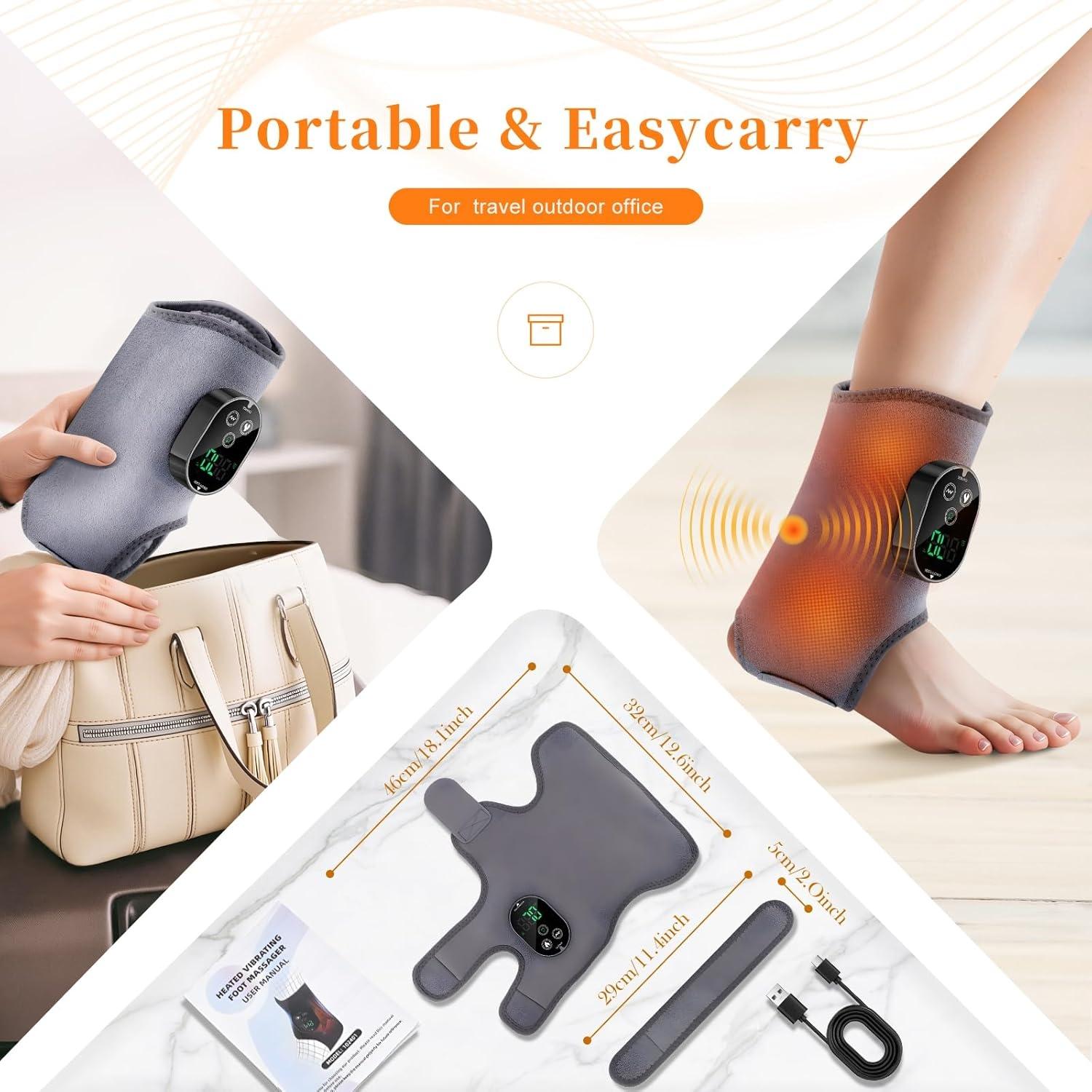 Wireless Ankle Massager USB Charging, Portable Heat Press Vibration Foot Massage, Ankle Joint Protection, 3 Levels Temperature & Strength Adjustment
