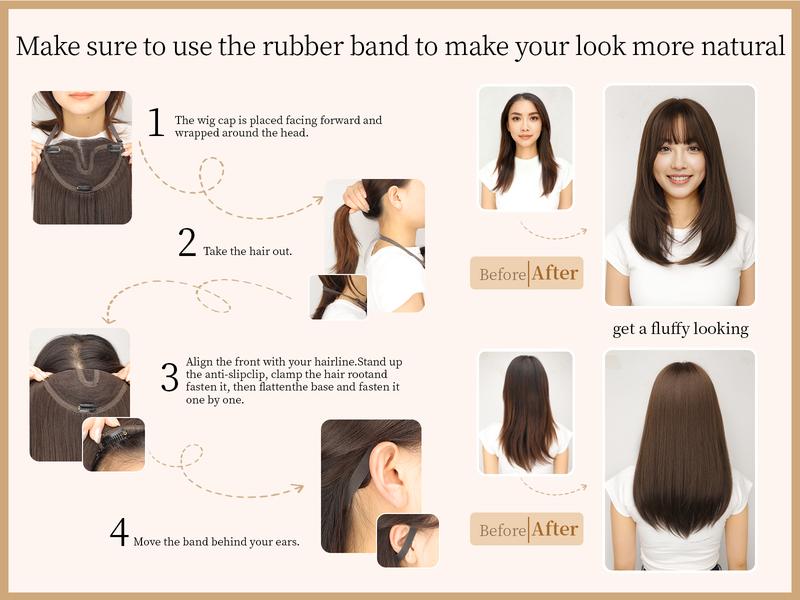 【ORSUNCER HAIR] Dark Brown Hair Toppers for Women with Thinning 3D 360° Cover Clip in Wispy Bangs Upgraded Adjustable Bandage 18 Inch Long Layered