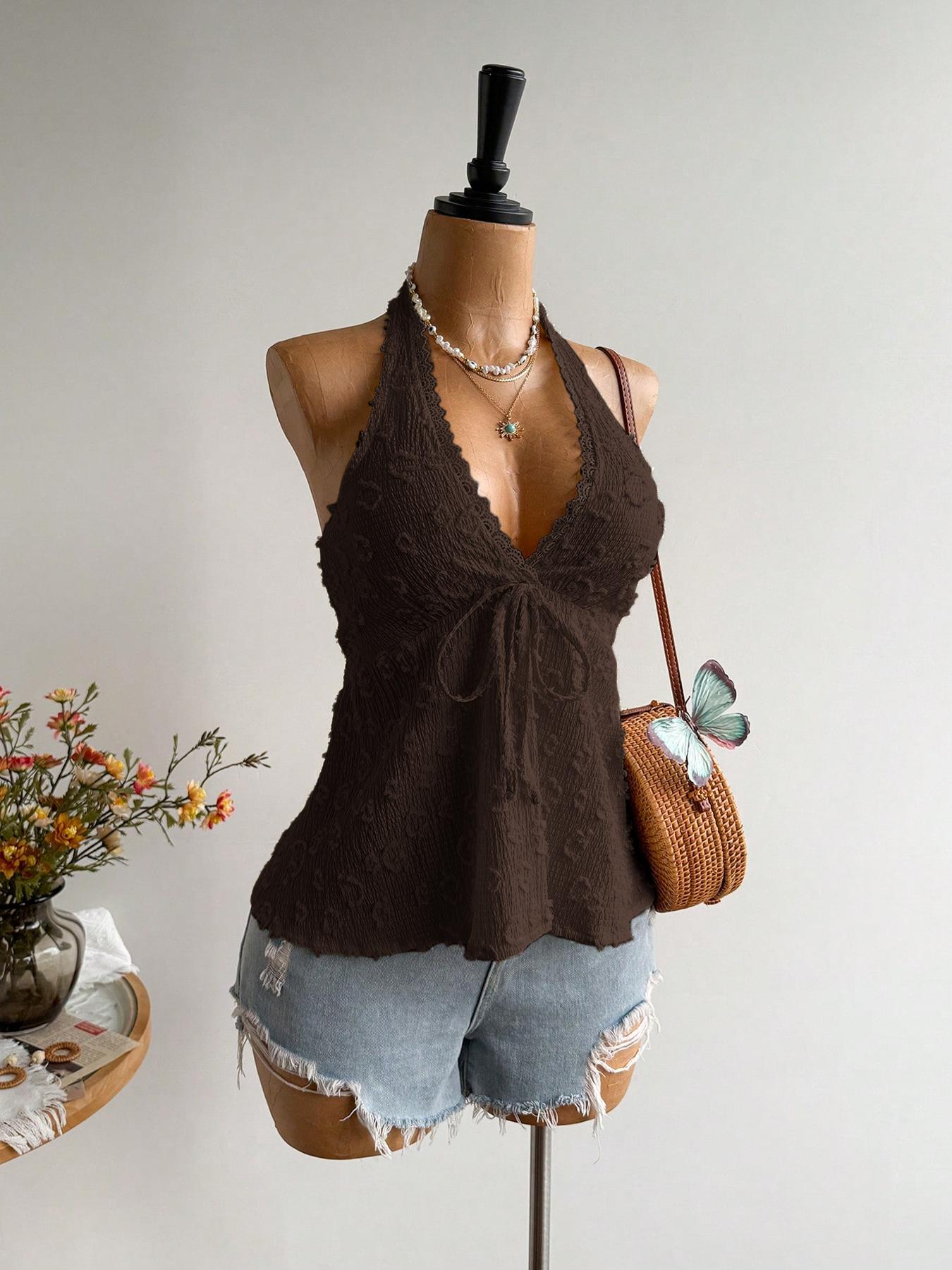 1 Piece Bohemian Style Fitted Backless Halter Top, Sleeveless, Lightweight, Aesthetic, Elegance, Perfect for Parties, Beach Trips, Music Festivals and Tropical Vacations 1 Piece Bohemian Style Fitted Backless Halter Top, Sleeveless, Lightweight, Aesthetic, Elegance, Perfect for Parties, Beach Trips, Music Festivals and Tropical Vacations