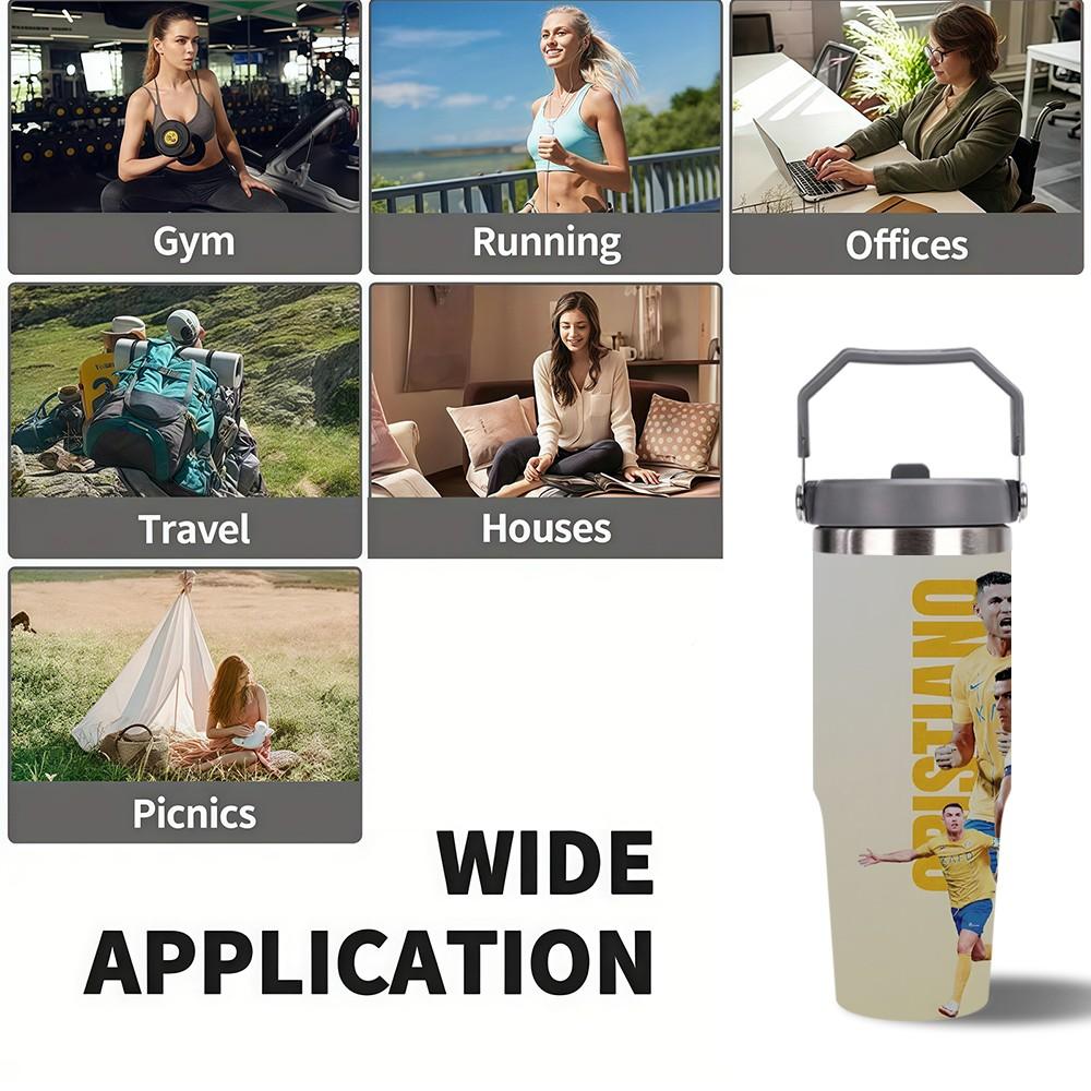 1pc 30oz stainless steel large-capacity car water bottle, Number 7 jersey Pattern，for Cristiano Ronaldo fans.for football enthusiasts. various patterns to choose from, fan gift, Outdoor camping Coffee Cups & Mugs