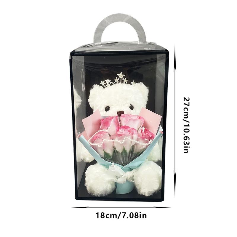 Bear Design Plush Toy with Artificial Flower, 2 Counts Cute Bear Holding Flower Ornament, Desktop Decoration for Home Living Room Bedroom, Gifts