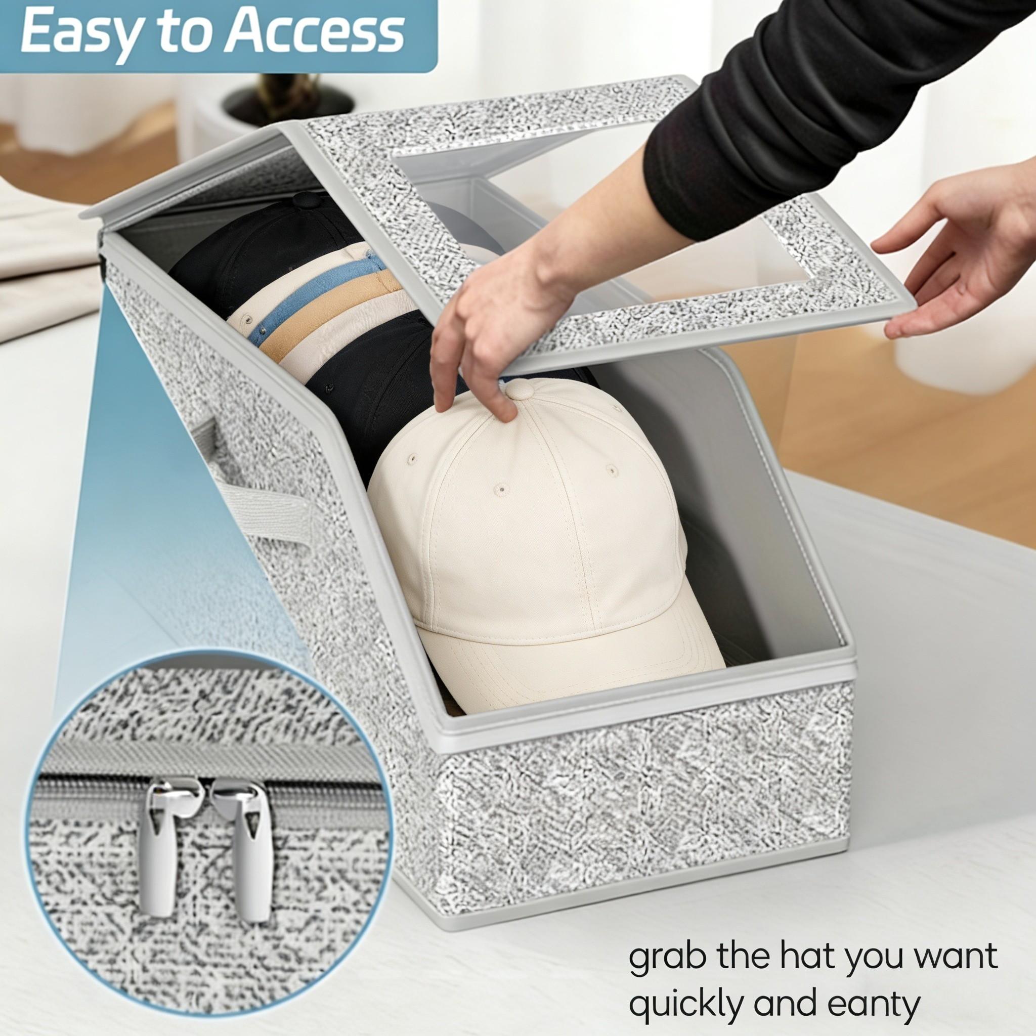 Stackable Baseball Cap Storage Box for 24 Caps, Organizer for Hats, Durable Cardboard Organizer for Men, Classic Style Closet Organizer