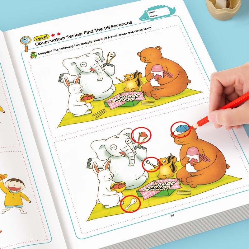 1/2 book Hidden Differences Activity Book, Preschool Learning Book, including 32 interactive observation games and memory practice books, Attention and concentration training, Find differences