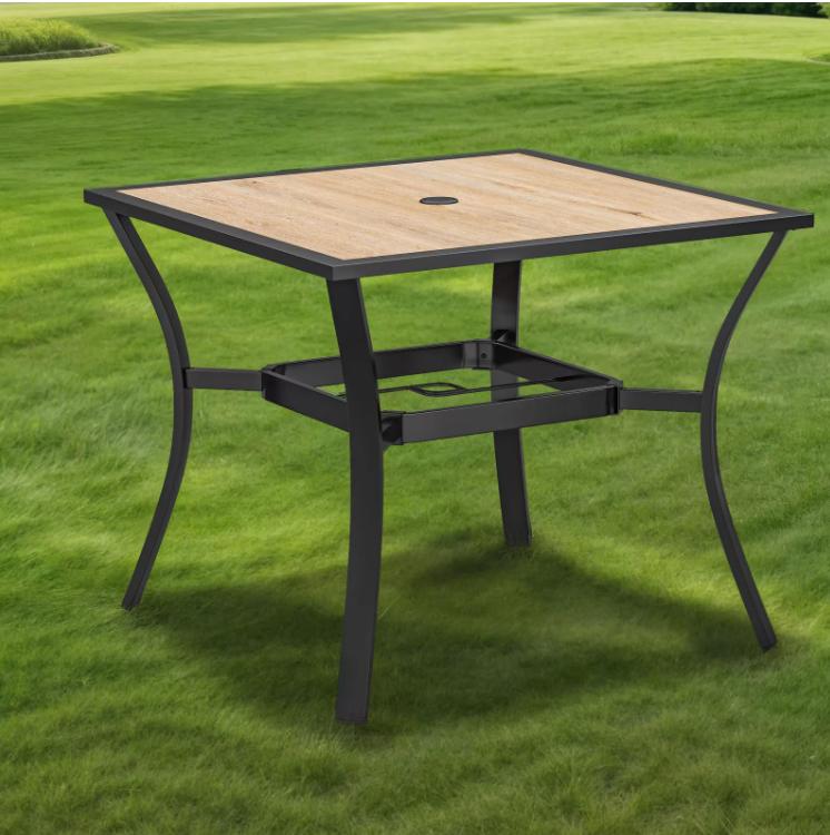 Yitahome Square / Rectangle Patio Outdoor Dining Picnic Coffee Table Lawn w/ Umbrella Hole Beige Metal Frame Tempered Glass Top, Brown / Black Yitahome Square / Rectangle Patio Outdoor Dining Picnic Coffee Table Lawn w/ Umbrella Hole Beige Metal Frame Tempered Glass Top, Brown / Black