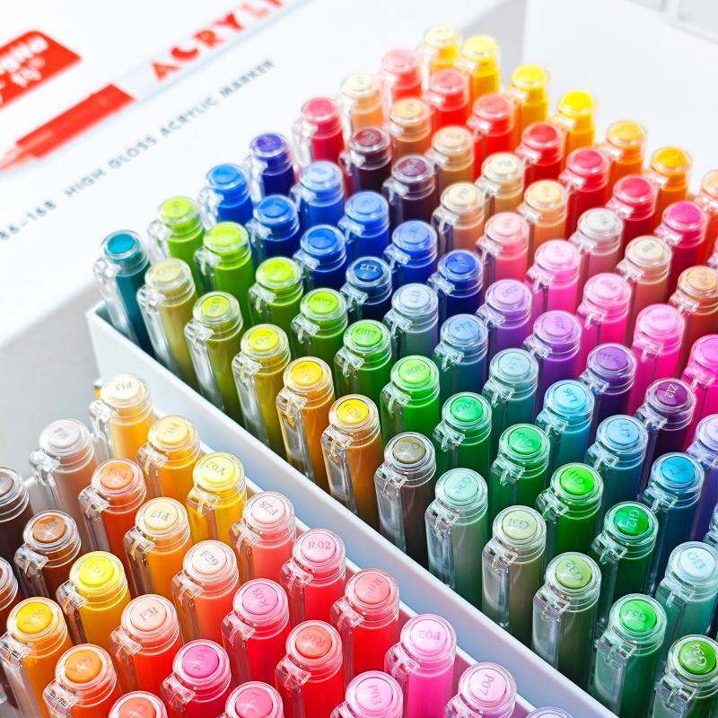 Acrylic Paint Markers, Acrylic Ballpoint Pens Bullet Tip 1.0 mm, High Gloss Gel Pens, Non-Bleed Ink, Odorless, Quick-Drying, Smoothly for Detail Work, Writing, Doodling, Note taking, Art Supplies