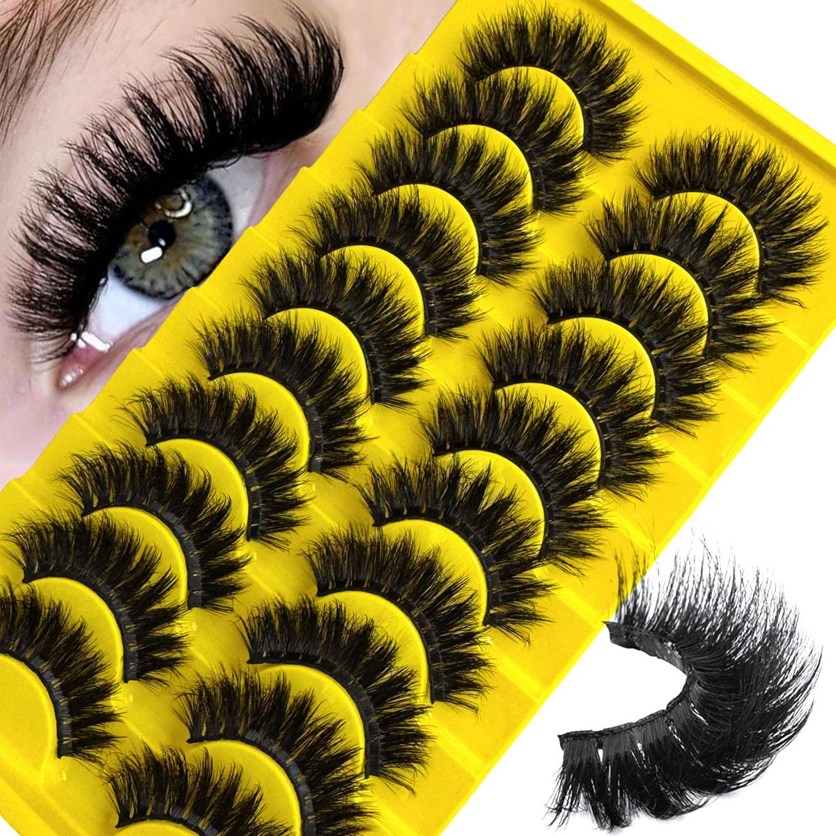 10 pairs of artificial mink false eyelashes, False Eyelash Set, 3D multi-layer fluffy eyelashes, thick and soft cat eye eyelashes, 10-18mm, suitable for beginners, reusable, black, creating a dramatic thickening effect