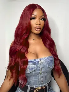 Burgundy Body Wave Lace Front Wigs Heat Resistant Synthetic Material Wigs Wine Red Pre Plucked Wigs 13x4 for Women Cosplay Halloween Use 32 Inch