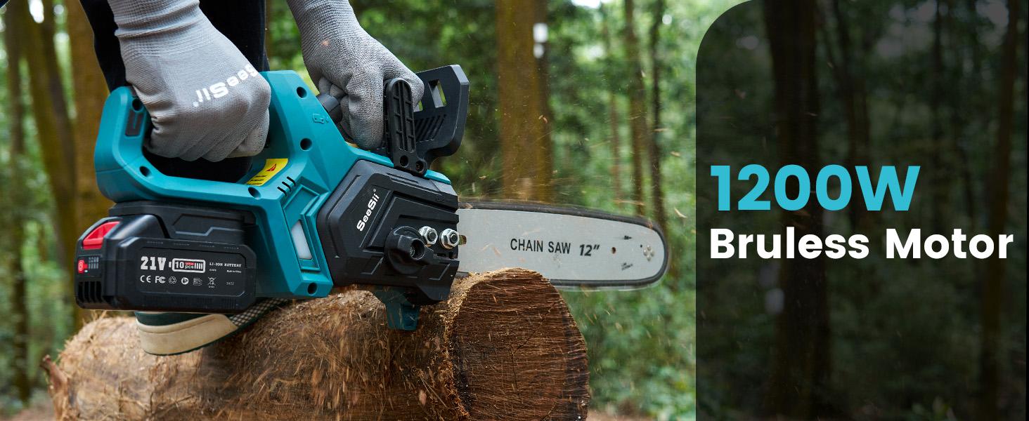 Seesii Chainsaw Cordless 12/16-inch, Electric HandHeld Chain Saw, 12/16-in Portable Chainsaw Battery Powered Saws for Trees Wood Cutting, 2 x 4.0Ah Battery and Charger Included CS16   #TikTokShopBlackFriday