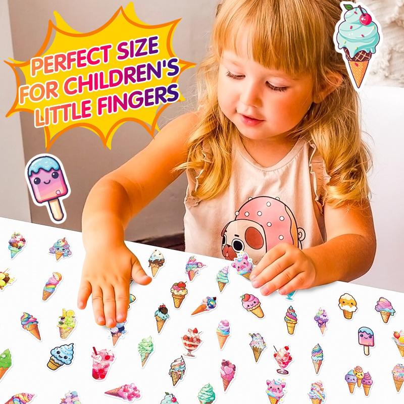 50 sheets colorful ice cream cone stickers, featuring an Instagram-inspired summer theme, showcasing cute designs of chocolate ice cream cones and graffiti-style stickers