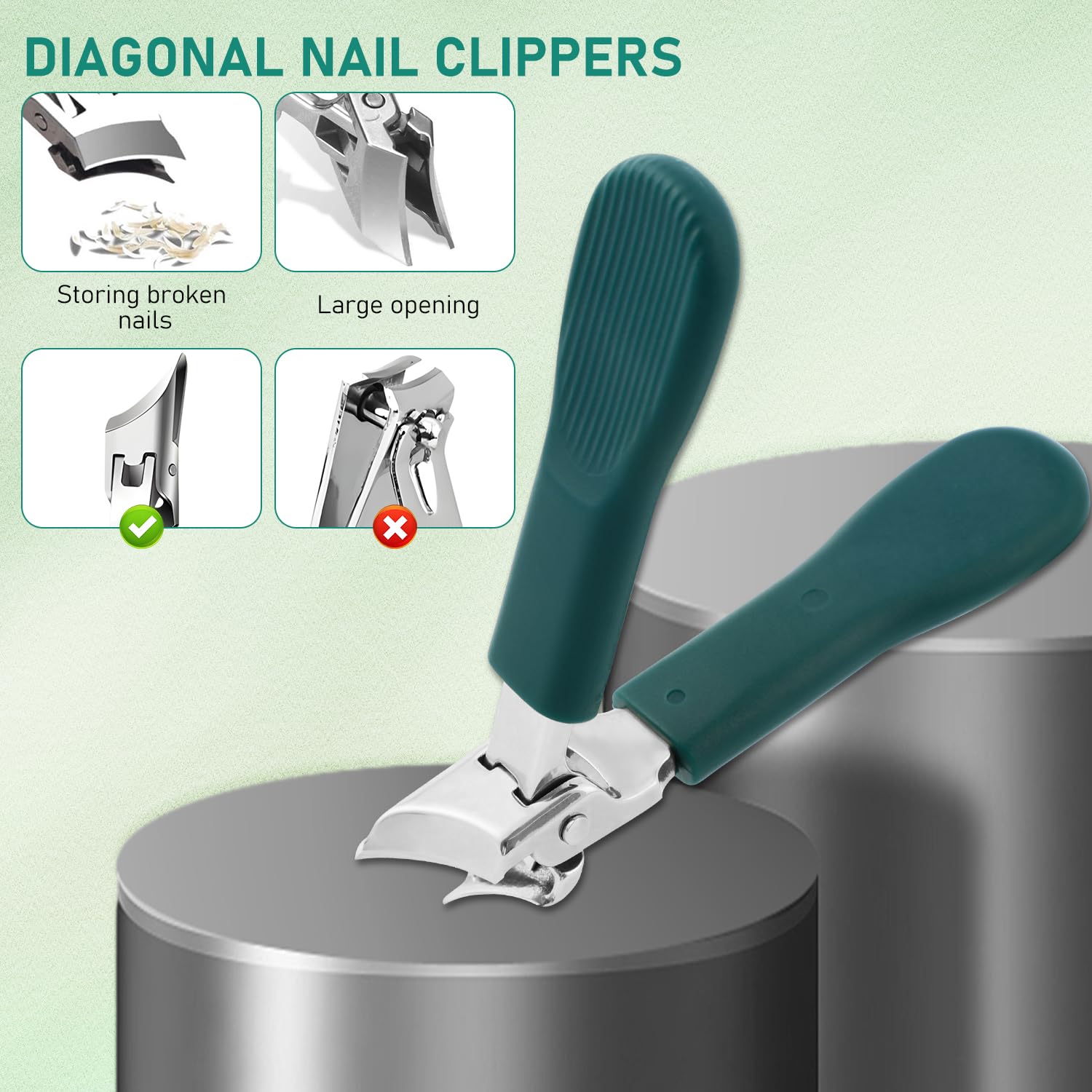 3-in-1 Eagle Beak Nail Clipper Set, Wide Jaw Anti-Splash Slanted Clipper, 25° Oblique Trimmer, Ingrown Toenail Clippers for Thick Nails, Perfect for Seniors