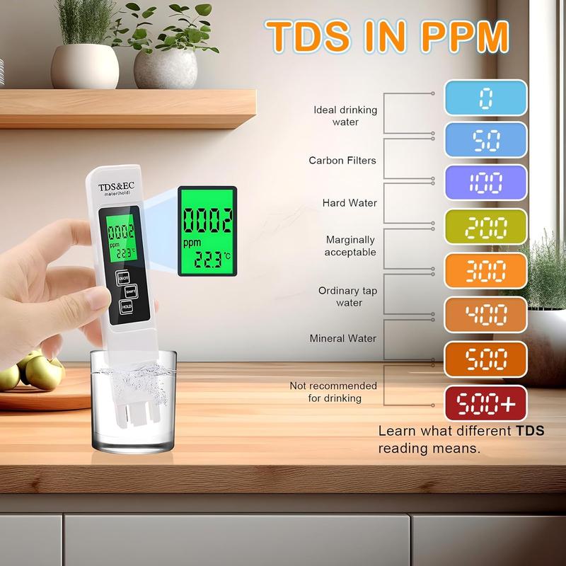 2026 Upgraded 4-in-1 Digital TDS Meter - Digital Water Quality Tester for TDS, EC and Temperature (°C/°F) | 0-9990 ppm Range | Suitable for Drinking Water, Reverse Osmosis Systems, Aquariums and Swimming Pools inflatable pool Modern