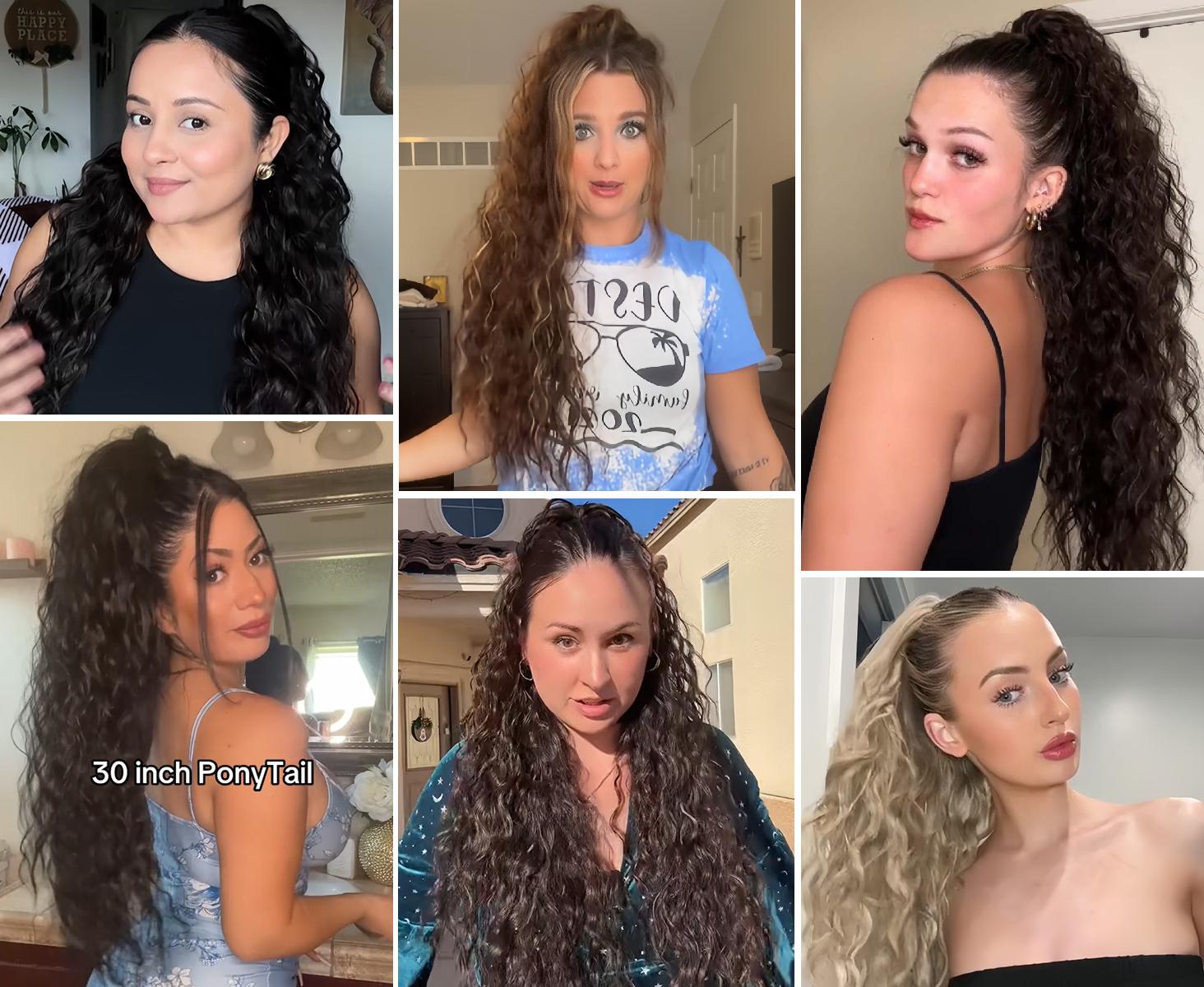 [ AISI HAIR ] Ponytail Extension Claw 30" Curly Pony Tail Clip in Claw Hair Extensions Fluffy Natural Looking Synthetic Hairpiece for Women Blonde Highlight