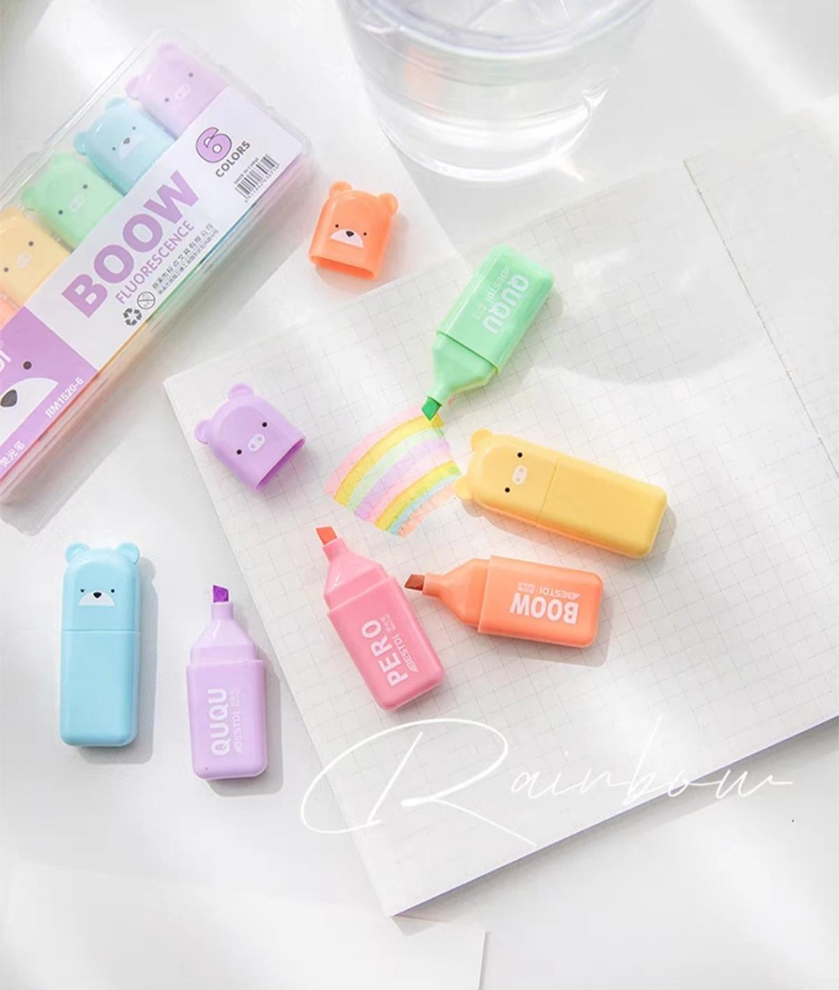 6-Pack Cute Mini Fluorescent Pens, Scissor-Shape Tips, Quick-Drying Water-Based Ink, School Supplies, Office Stationery, Kawaii Accessories