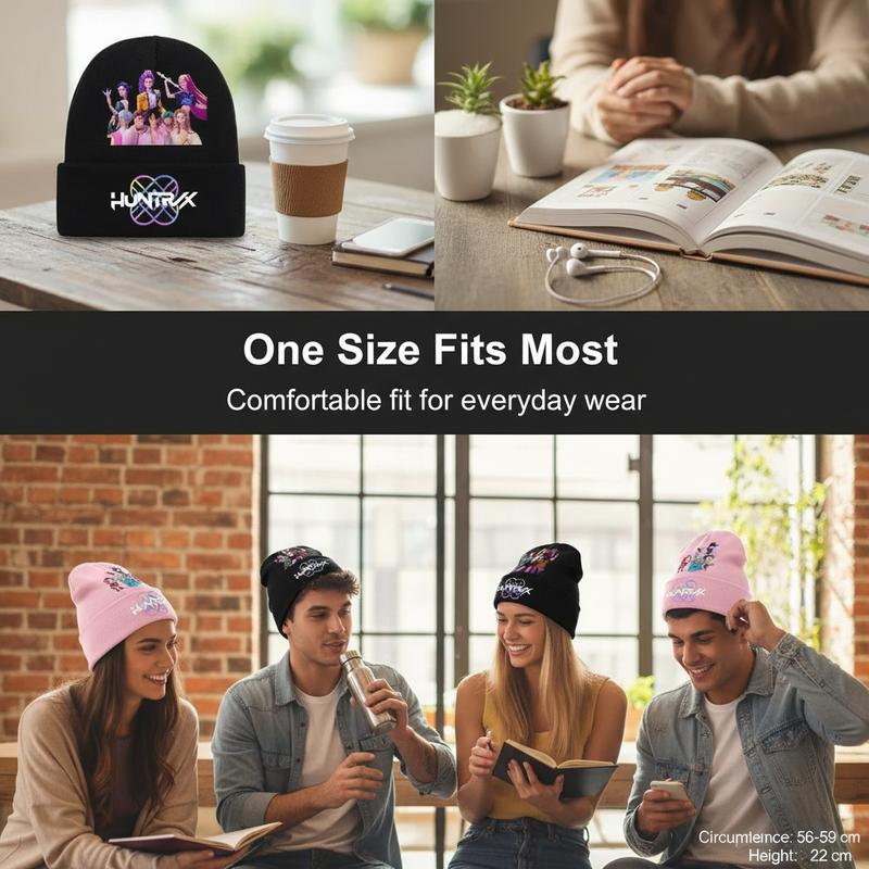 New K-Pop Demon Hunters Knitted Hat, Velvet Material, Warm Cap for Teens and Adults, Trendy Cartoon Print, Unisex Fashion Beanie, Graphic Hat