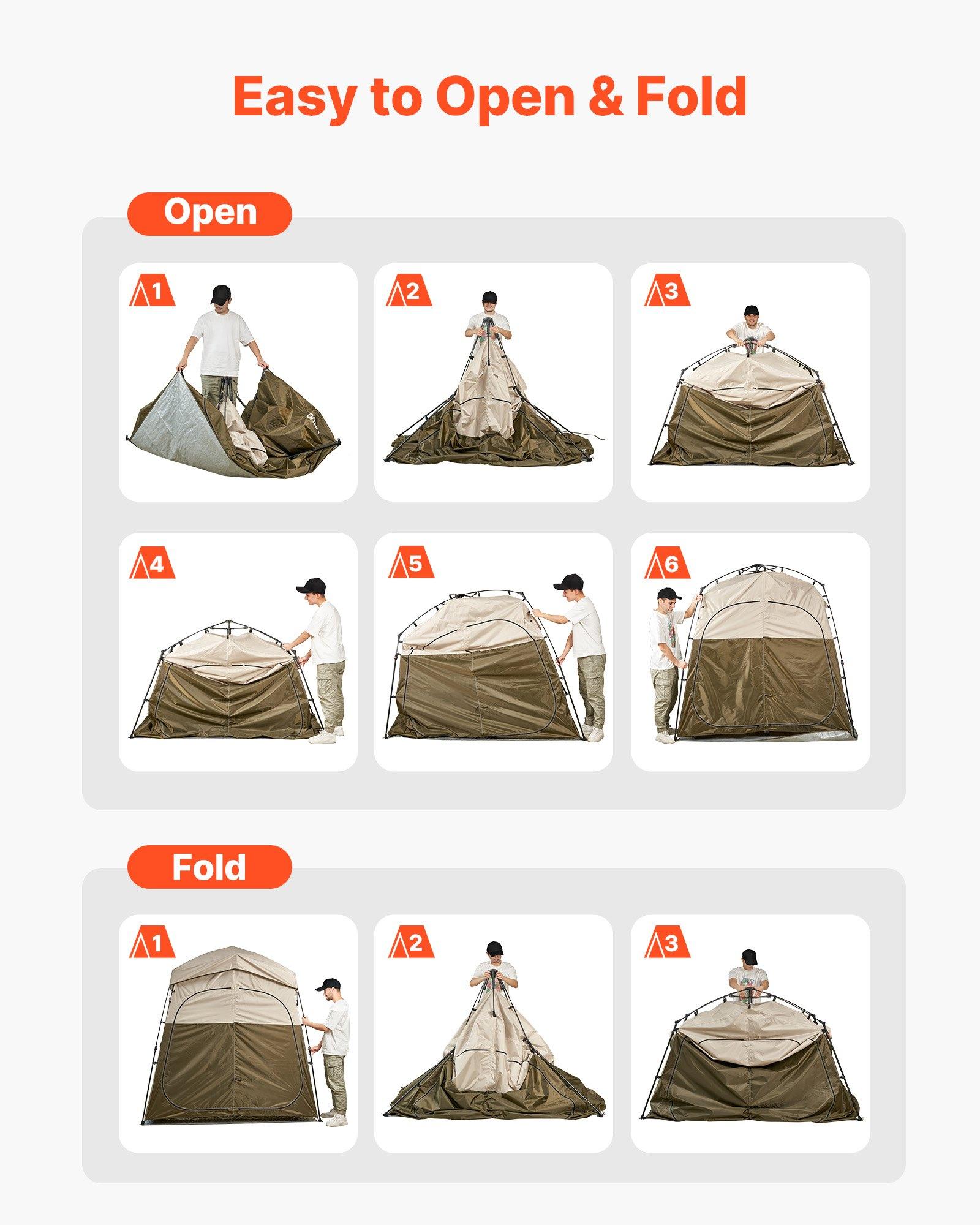 fathersdaygift  VEVOR Camping Shower Tent, 2-Room Foldable Portable Privacy Tent Changing Room with Ground Stakes, Ropes, and Carry Bag, 150D Oxford Fabric with Silver Coating, for Camping, Beach, and Fishing
