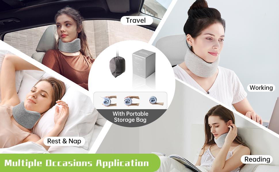 [Reidio] Natural Latex Neck Support Brace Soft Breathable Adjustable Cervical Collar with Extension Belt & Storage Bag Neck Stretcher for Neck Pain Relief & Support Head Down Prevention