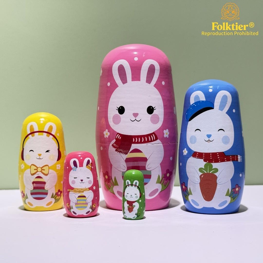 1 Set Russian Nesting Dolls,  Little White Rabbit Matryoshka Dolls, Wooden Educational Toys for Kids, Crafts & Collectible Souvenirs, Ideal Gifts for Christmas Halloween Easter Thanksgiving Valentine's Day Ramadan New Year Birthday Party Wedding.