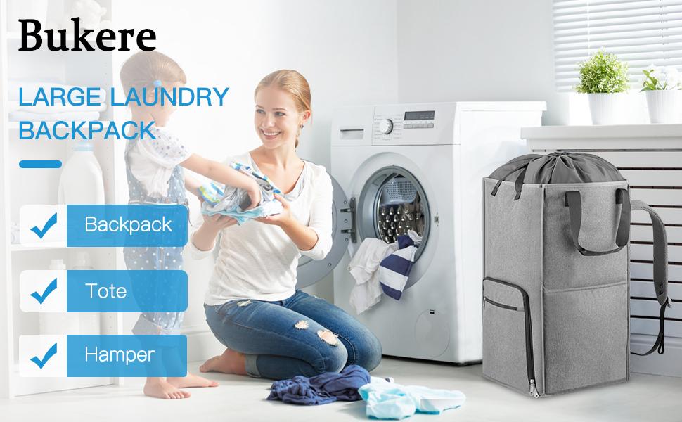 Laundry Backpack Bag, Large 2 in 1 Laundry Hamper Basket for College Students Dorm, Shoulder Straps, Laundry Bag
