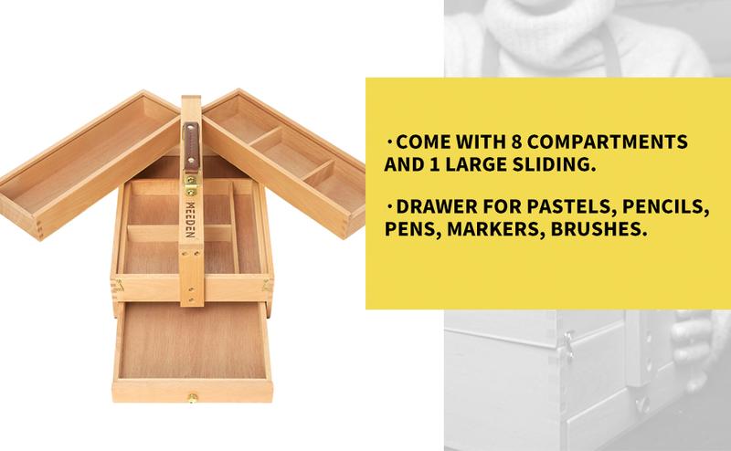 MEEDEN Artist Supply Storage Box - Portable Foldable Multi-Function Beech Wood Artist Tool & Brush Storage Box with Compartments & Drawer for Pastels, Pencils, Pens, Markers, Brushes MEEDEN Artist Supply Storage Box - Portable Foldable Multi-Function Beech Wood Artist Tool & Brush Storage Box with Compartments & Drawer for Pastels, Pencils, Pens, Markers, Brushes