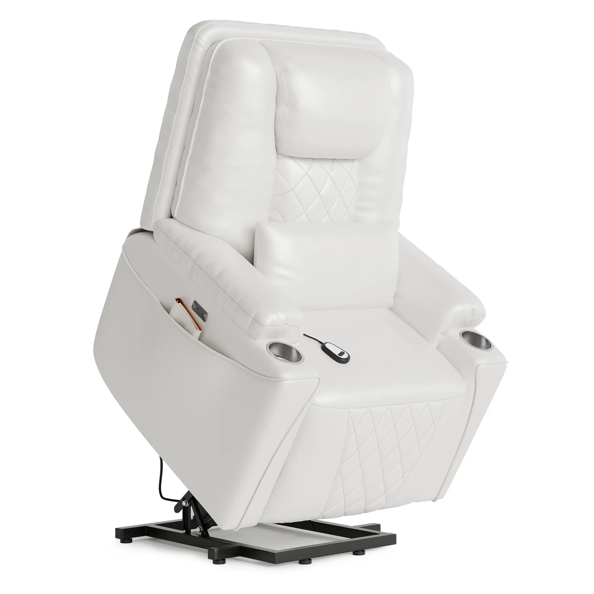 Gaomon Electric Power Lift Recliner Chair for Seniors, Stand Assist Massage Chair with USB & Type-C, PU Leather Overstuffed Armchair for Living Room, Gray Brown White
