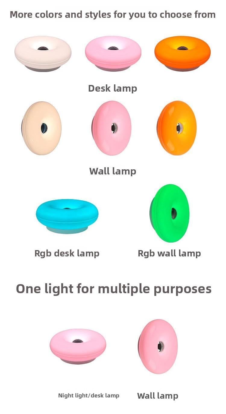 Modern Minimalist Donut Table Lamp, Rechargeable Three-Tone Dimmable RGB Wall Light, Bedroom Bedside Desk Hallway Ambiance Nightlight