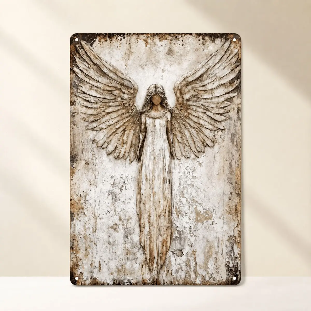 8x12 Inch Guardian Angel Metal Wall Art, Rustic Angel Wings Plaque, Vintage Christian Home Decor, Memorial Wall Sign for Bedroom, Living Room & Entryway