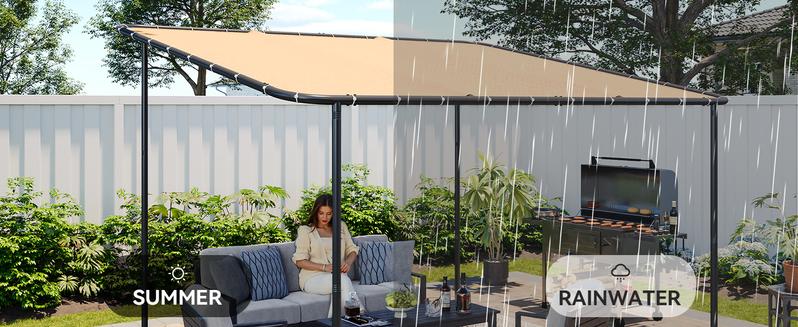 Aoxun Lean-to Gazebo 10x12 Ft Metal Frame Waterproof Roof UV Protection Khaki Wall Mounted Patio Cover for Outdoor Backyard Garden UPF50+ Sun Protection storage