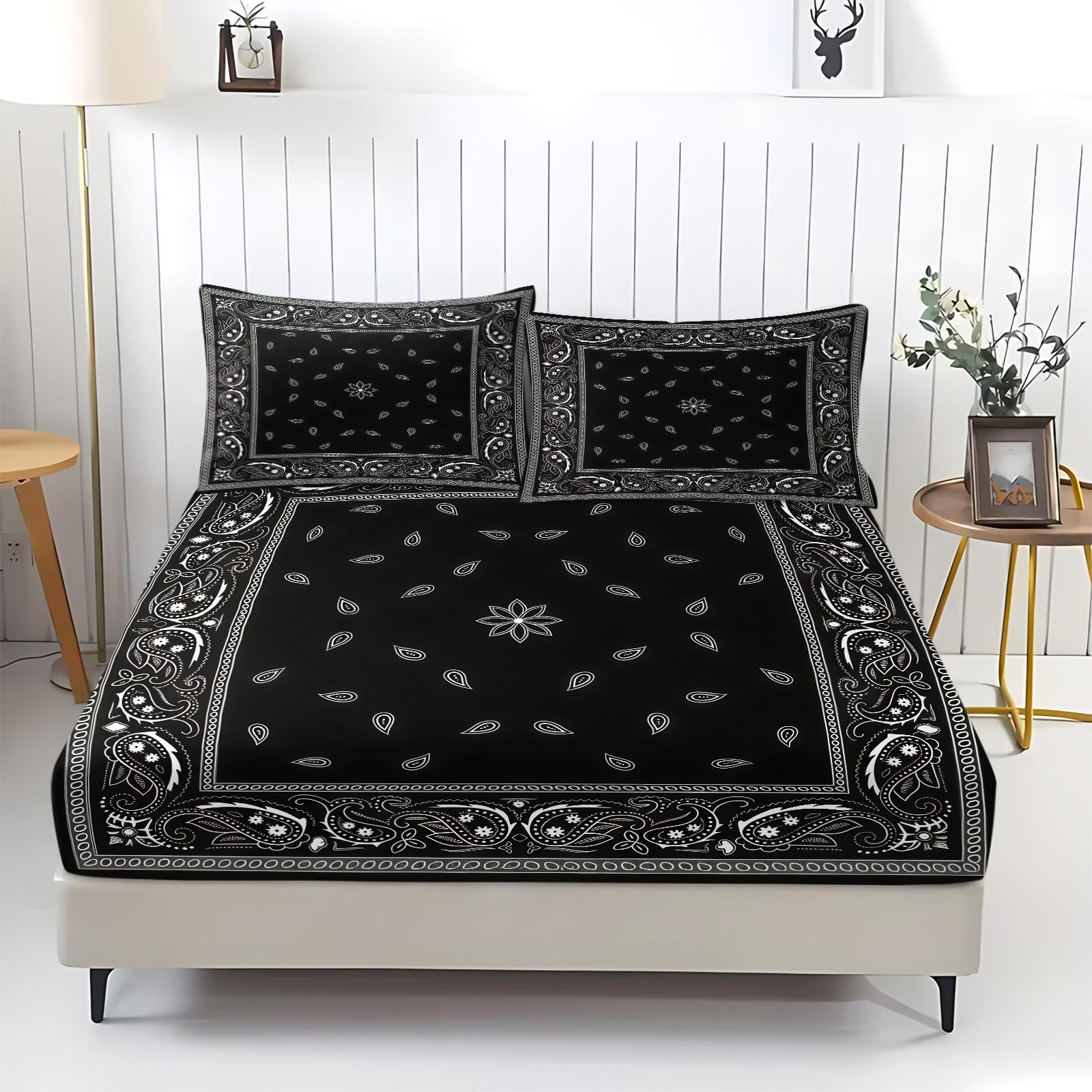 3Pcs Boho Paisley Bohemian Printed  Bedding Set, Bedsheet Sets,Pillow Insert not Included,Soft Comfortable Breathable Sheets Bedding Set for Home Bedroom, Bed Sheets Set, Bed Sets Supplies,This Set is The Perfect Choice for a Restful Night’s Sleep.