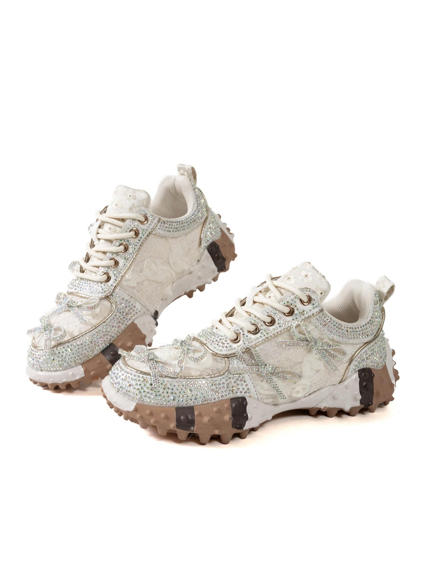 Women's Thick Sole Height Increasing Dad Shoes, Handmade Embellished Fashion Luxury Casual Women's Shoes, Unique Design Comfortable Sneakers