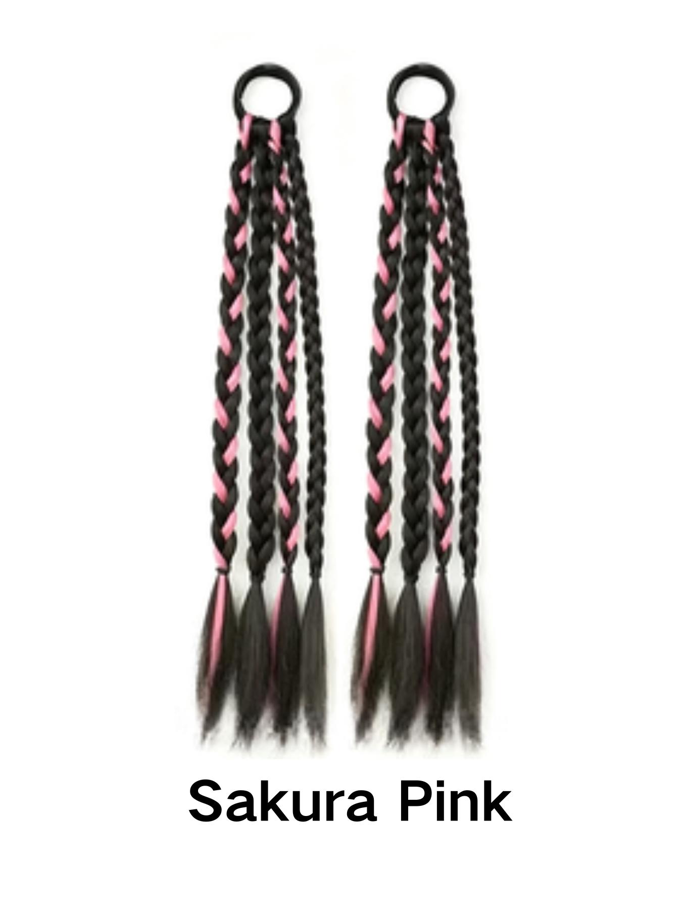 2 Pcs Synthetic Hair Ponytail Braids, Colorful Punchy Braid Design, Low Maintenance Twin Tail Hairstyle, Long Twisted Bun Style