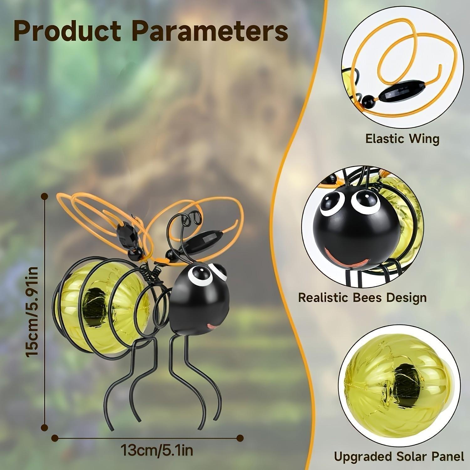 2-Pack Bee Door Hanger Decor, Outdoor Waterproof Metal LED Garden Light, Solar Powered, Spring Decoration, Porch, Yard, Gift