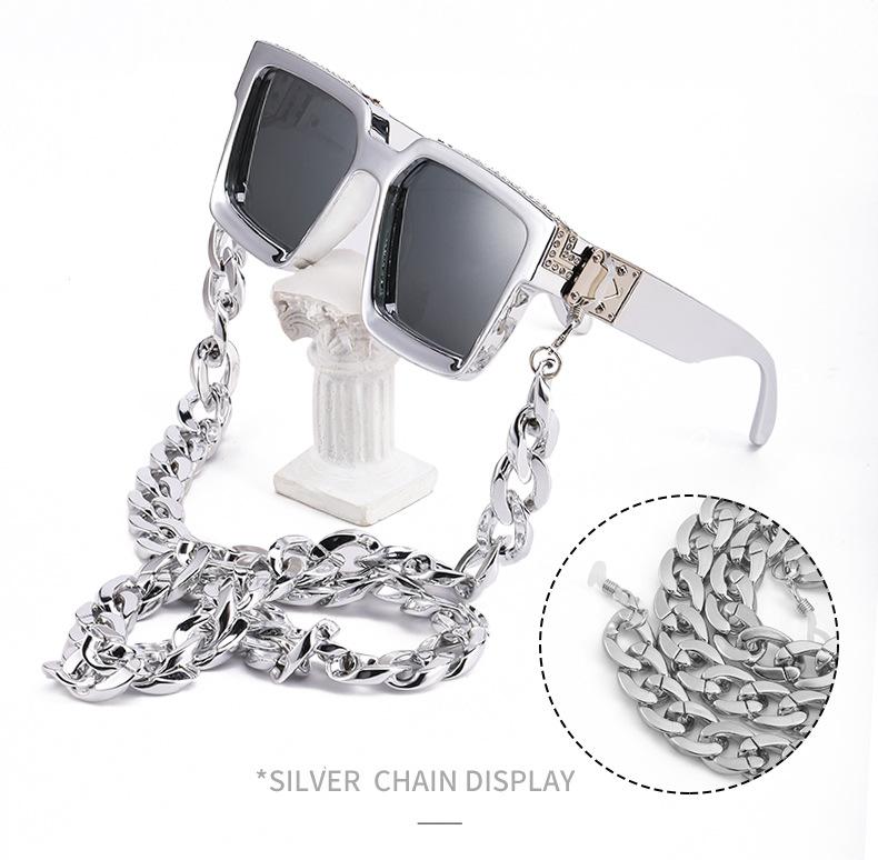 Oversized Square Rhinestone Sunglasses - PC Lenses, Metal Frame, Trendy Millionaire Style Luxury Fashion Eyewear for Women, Beach Driving