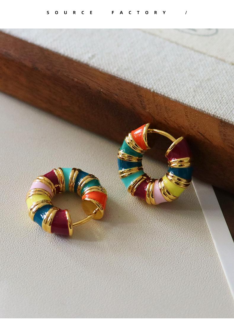 Trendy European American Ins Style Vintage Colorful Drip Earrings Unique Design Fashionable Personality Macaron Ear Jewelry