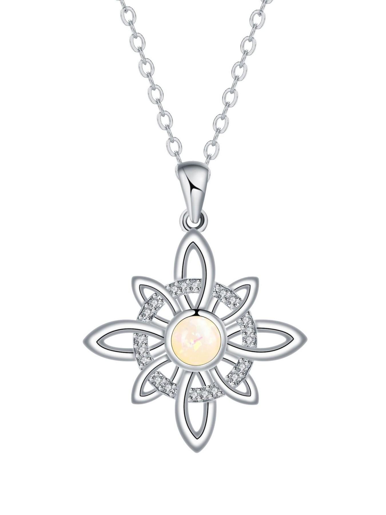Iridescent Floral Glow · Silver Sequence Simple Celtic opal & diamond necklace.Includes a greeting card for daughter.Ideal birthday and mysterious festival gift for your daughter.