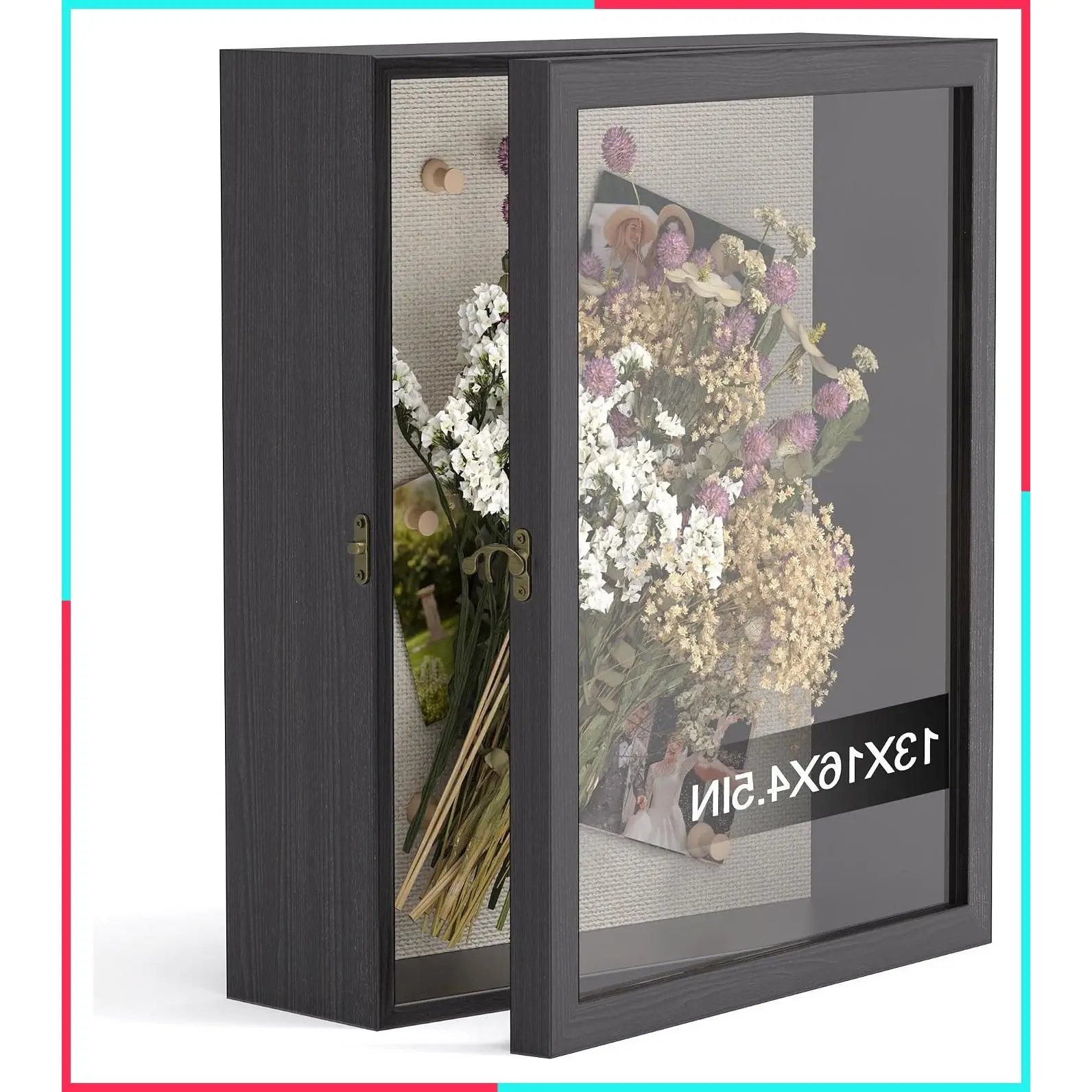 13x16 Shadow Box Frame with Acrylic Glass, Deep Large Display Case for Tabletop & Wall, Memory Keepsake Box for Flowers, Black with Linen Back