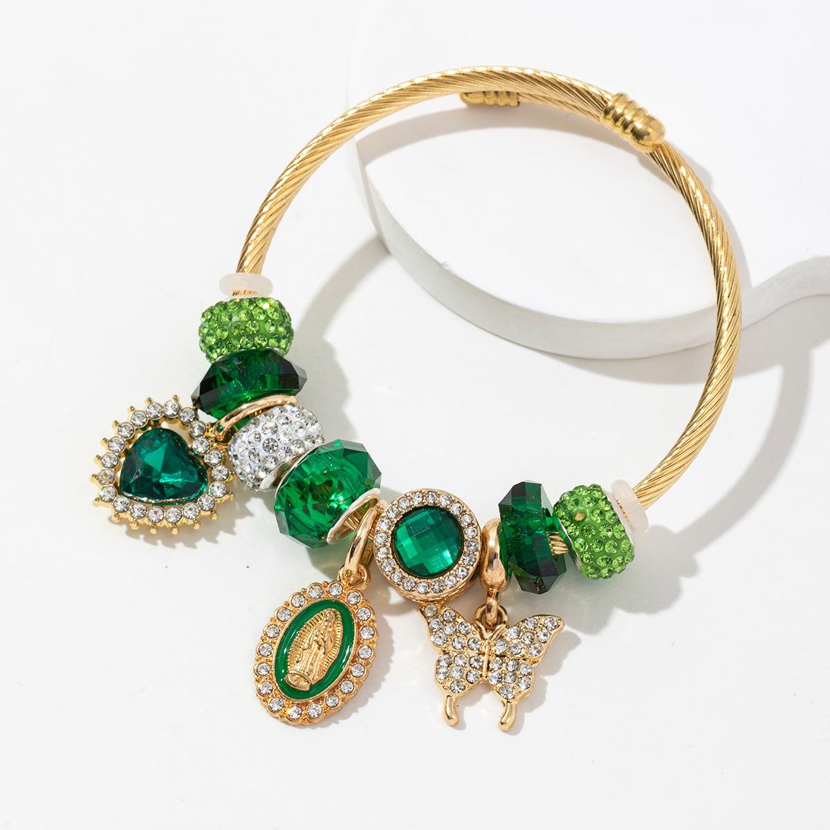 Diamond ruby bangle bracelet Virgin Mary Charm Bracelet - Adjustable Size Bracelet With Open Cuffs, Butterfly & Love Charm Bracelet, Suitable for Gifts for Family & Best Friends