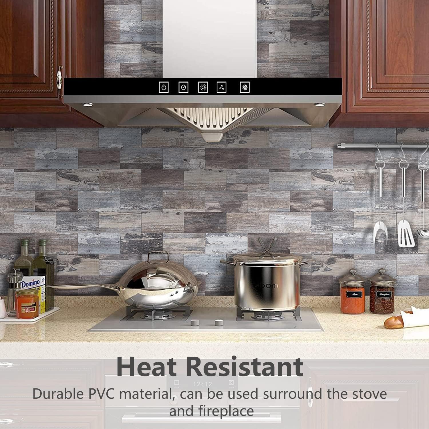 STICKGOO 100Pcs Peel and Stick Backsplash, 3" x 6" PVC Aluminium Wall Tile, Wood Stick on Backsplash for Kitchen/Bathroom Decor , Decorative Tiling Adhesive Decals Ornaments