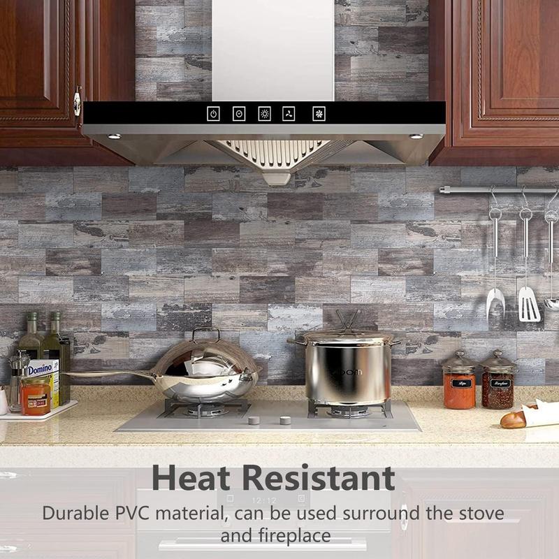 STICKGOO 100Pcs Peel and Stick Backsplash, 3" x 6" PVC Aluminium Wall Tile, Wood Stick on Backsplash for Kitchen/Bathroom Decor , Decorative Tiling Adhesive Decals Ornaments