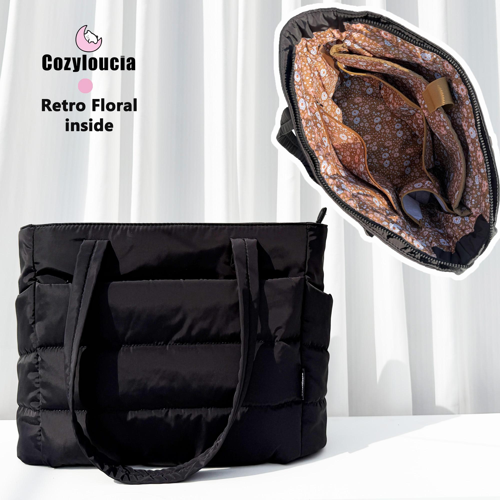 CozyLoucia Cute Puffer Tote Bag for Women Pink Flower Print Interior Laptop Shoulder Handbag, Lightweight Best Tote Bag for Work with Multiple Compartments for Travel , Work and School, Quilted Puffer Bag, Gifts For Women DealsforYouDays CozyLoucia Cute Puffer Tote Bag for Women Pink Flower Print Interior Laptop Shoulder Handbag, Lightweight Best Tote Bag for Work with Multiple Compartments for Travel , Work and School, Quilted Puffer Bag, Gifts For Women DealsforYouDays