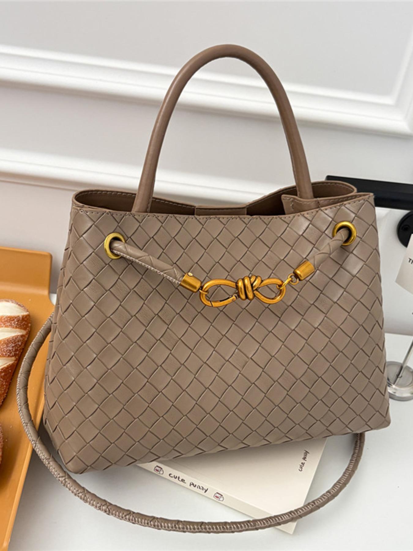 Women's Leather Woven Handbag, Fashion Durable Crossbody Tote Bag, Multi-Functional Clutch Purse, Beach Vacation Phone Case, Travel Daily Use