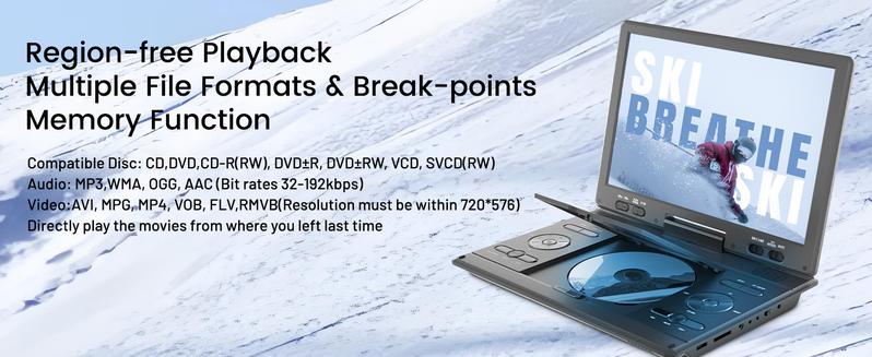 [Mydash] 14.9" Portable DVD Player, MYDASH CD player w/ 12.5" Swivel HD Screen, Audio player w/ Dual-Speaker, 6 Hours Rechargeable Battery, Region Free, Remote Control, Sync TV/CD/USB/SD Multi-Format Support,no blu-ray