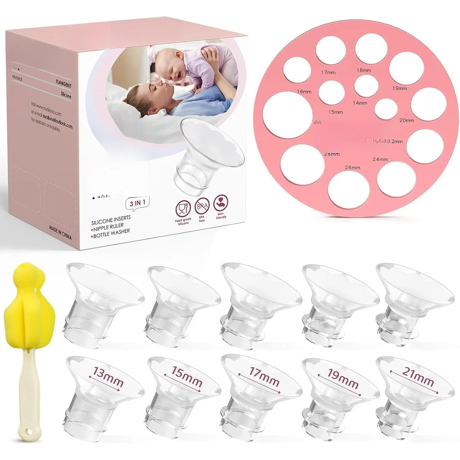 Flange size adjustment kit, suitable for the flange liner of a 24mm breast pump, 10 pieces per pack