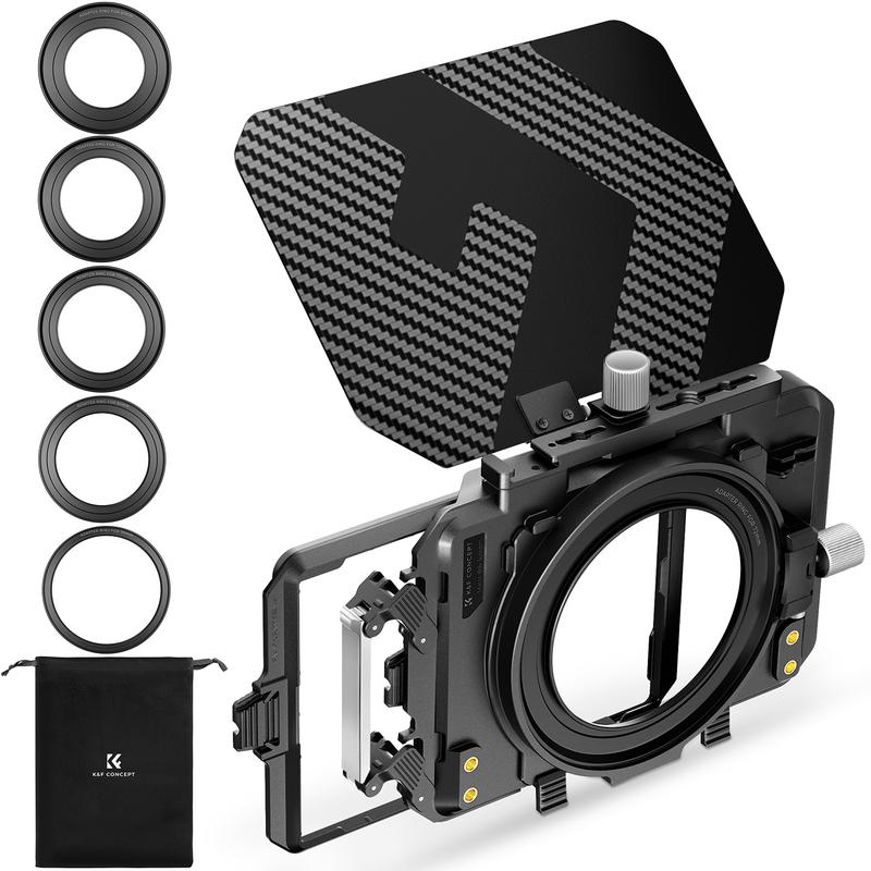 [K&F CONCEPT]Matte Box, DSLR Camera Matte Box with Carbon Fiber Top Flag, with 67/72/77/82/95mm Adapter Rings for 4x5.65 ND UV Filter/Circular Filter