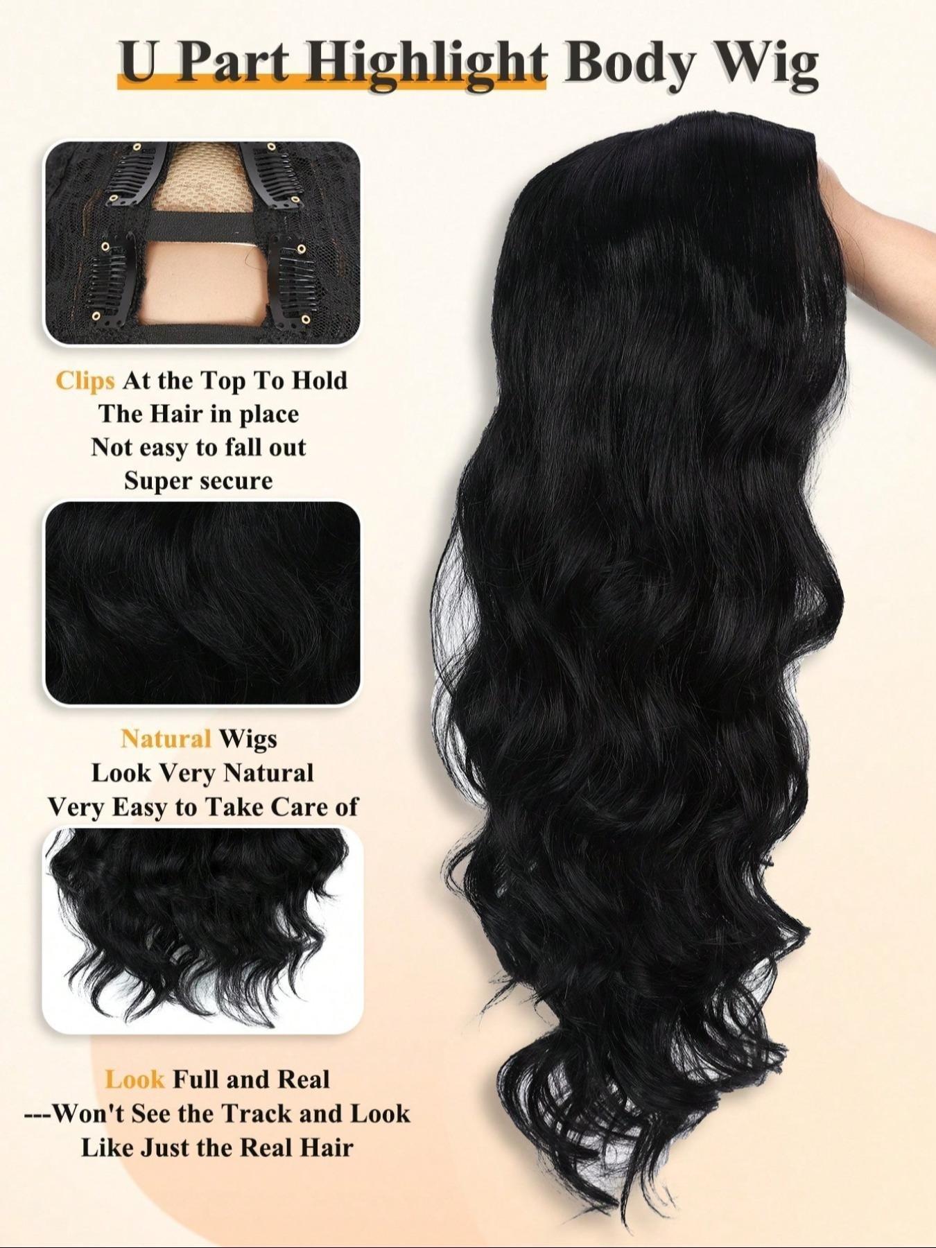 26 Inch Body Wave V Part Wigs Upgrade Glueless Human Hair Blend Wigs No Leave Out V Part Clip In Wigs Easy Wear No Glue No Sew In Beginner Friendly Soft Natural Synthetic Hair Wigs For Women Daily Party Use Lace Glueless Wigs