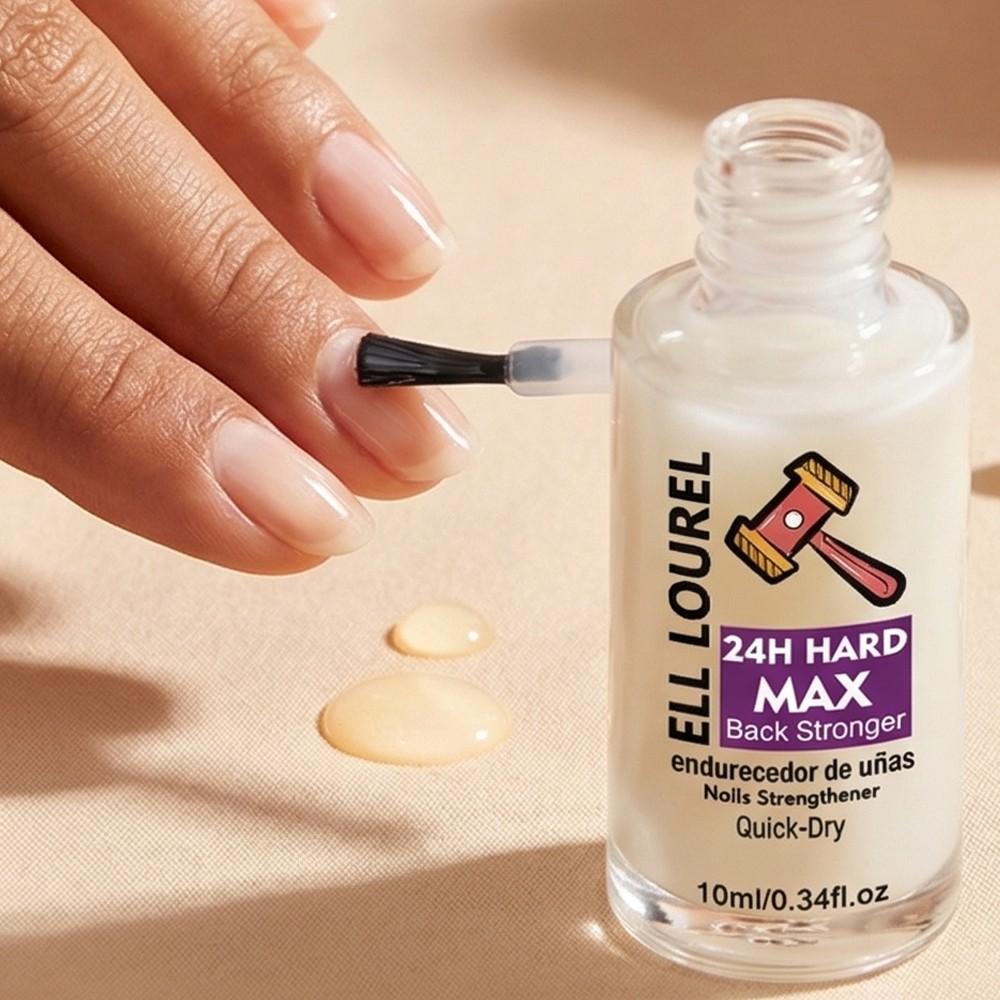 ELL LOUREL 24H HARD MAX Back Stronger Nail Strengthener, 10ml Quick-Dry Nail Hardener, Maximum Strength Formula for Long-Lasting Hardness, Prevents Breakage & Damage, 24-Hour Protection, Protective Nail Care Treatment, Salon Quality, Nail Lovers Gift